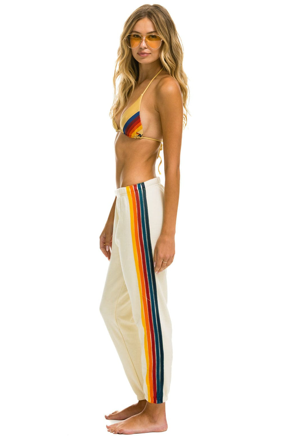 5 Stripe Sweatpants, Vintage White/White Neon