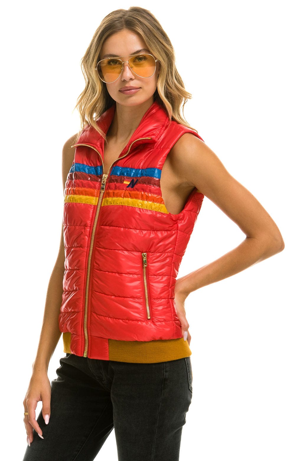 WOMEN'S 5 STRIPE VEST - GLOSSY CHERRY Vest Aviator Nation 