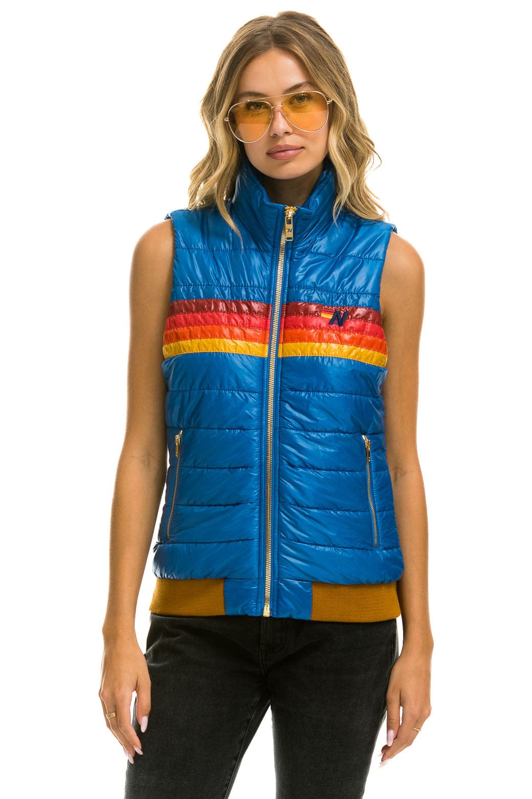 WOMEN'S 5 STRIPE VEST - GLOSSY SNORKEL BLUE Vest Aviator Nation 