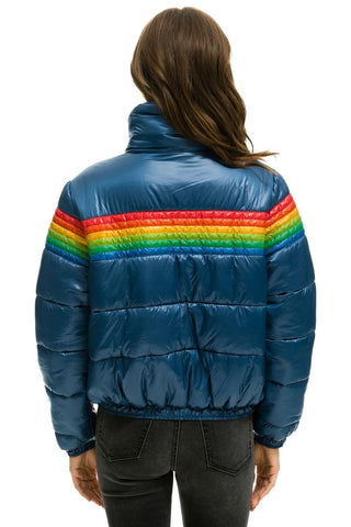 WOMEN'S 6 STRIPE LUXE APRES PUFFER JACKET - GLOSSY BLACK Jacket Aviator Nation 