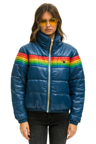 WOMEN'S 6 STRIPE LUXE APRES PUFFER JACKET - GLOSSY BLACK Jacket Aviator Nation 