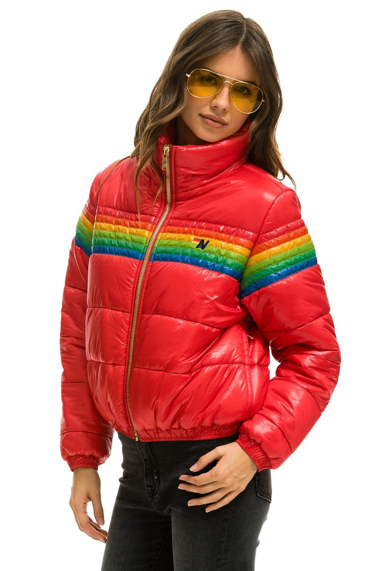 WOMEN'S 6 STRIPE LUXE APRES PUFFER JACKET - GLOSSY CHERRY Jacket Aviator Nation