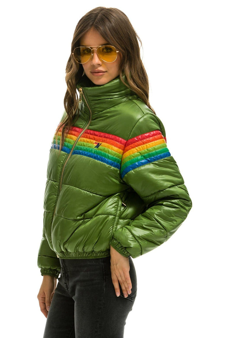 WOMEN'S 6 STRIPE LUXE APRES PUFFER JACKET - GLOSSY GARDEN GREEN Jacket Aviator Nation