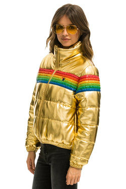 WOMEN'S 6 STRIPE LUXE APRES PUFFER JACKET - GLOSSY GOLDEN Jacket Aviator Nation 