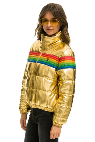 WOMEN'S 6 STRIPE LUXE APRES PUFFER JACKET - GLOSSY GOLDEN Jacket Aviator Nation 
