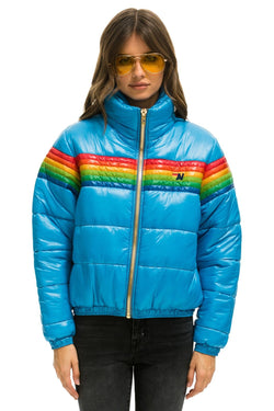 WOMEN'S 6 STRIPE LUXE APRES PUFFER JACKET - GLOSSY OCEAN Jacket Aviator Nation 