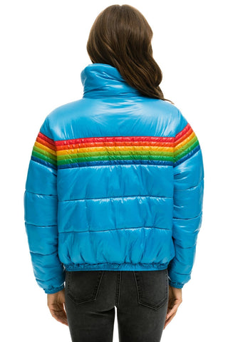 WOMEN'S 6 STRIPE LUXE APRES PUFFER JACKET - GLOSSY OCEAN Jacket Aviator Nation 