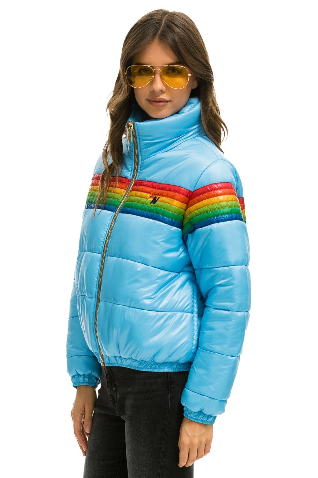 WOMEN'S 6 STRIPE LUXE APRES PUFFER JACKET - GLOSSY SKY Jacket Aviator Nation 