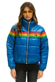 WOMEN'S 6 STRIPE LUXE APRES PUFFER JACKET - GLOSSY SNORKEL BLUE Jacket Aviator Nation 