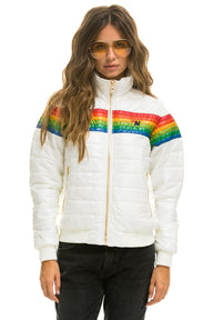 WOMEN'S 6 STRIPE RAINBOW SLEEVE JACKET - GLOSSY WHITE Jacket Aviator Nation 