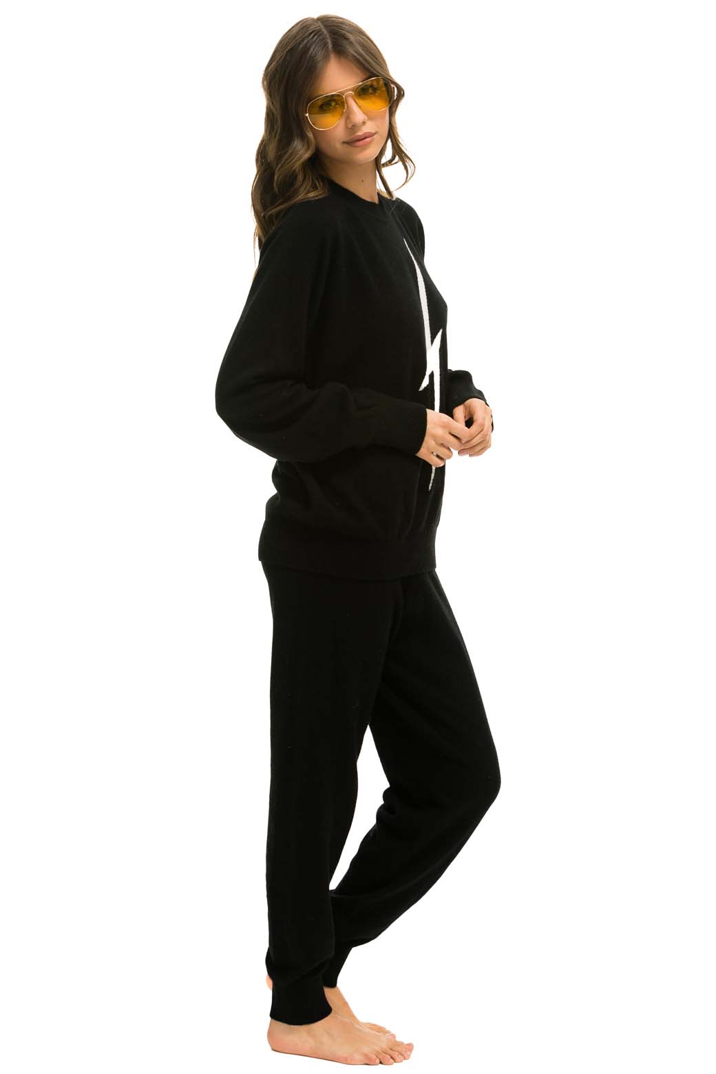 WOMEN'S BOLT CASHMERE LIGHT SWEATER PANT - BLACK Womens Sweatpants Aviator Nation 