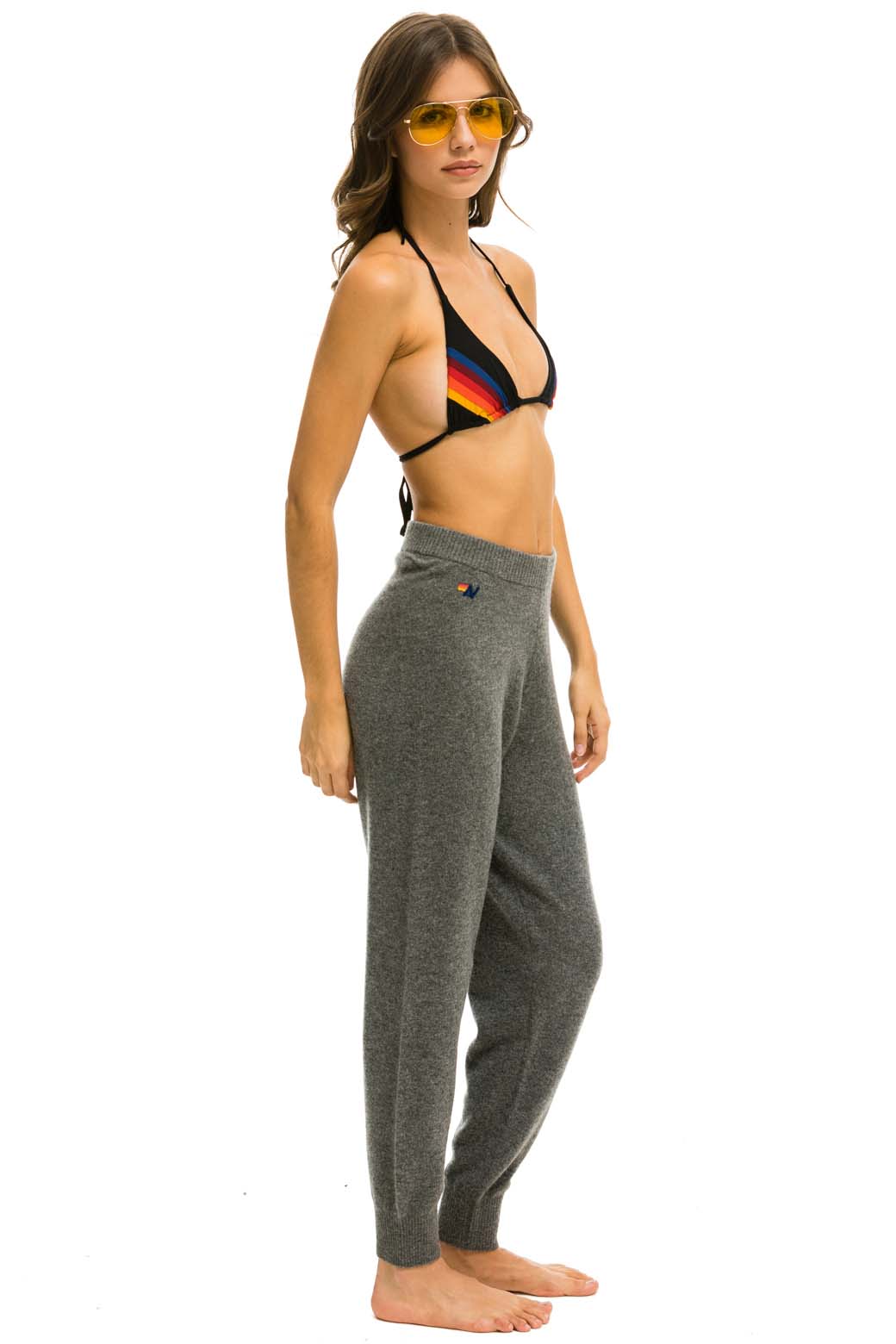 WOMEN'S BOLT CASHMERE LIGHT SWEATER PANT - DEEP HEATHER // BLACK BOLT Womens Sweatpants Aviator Nation 