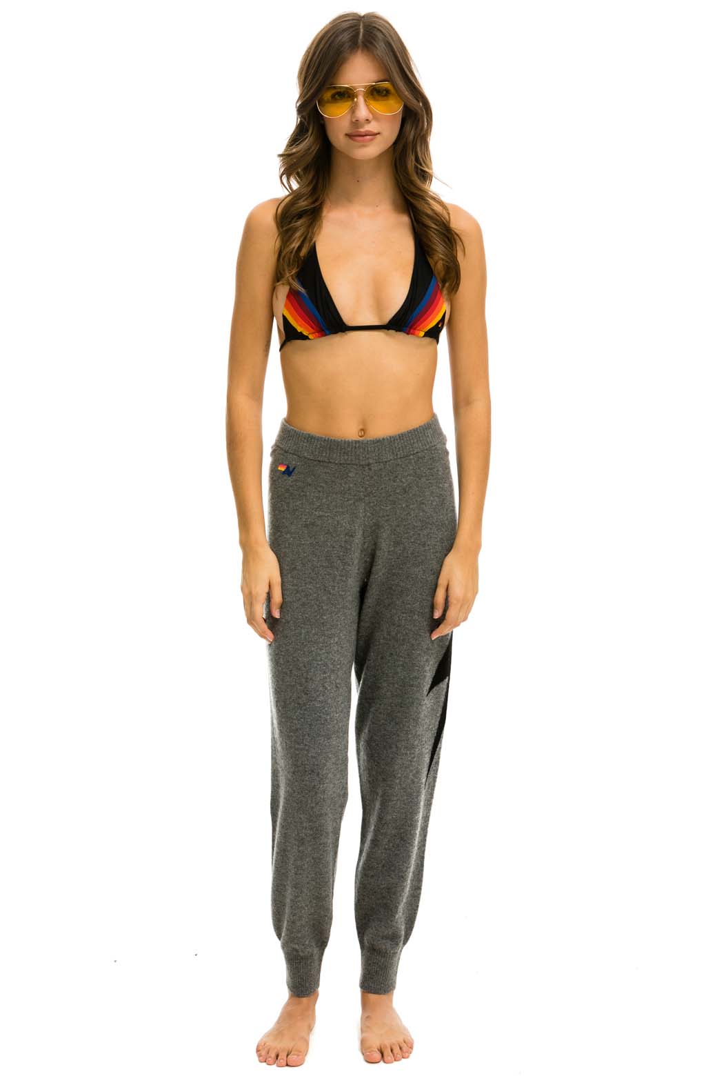 WOMEN'S BOLT CASHMERE LIGHT SWEATER PANT - DEEP HEATHER // BLACK BOLT Womens Sweatpants Aviator Nation 