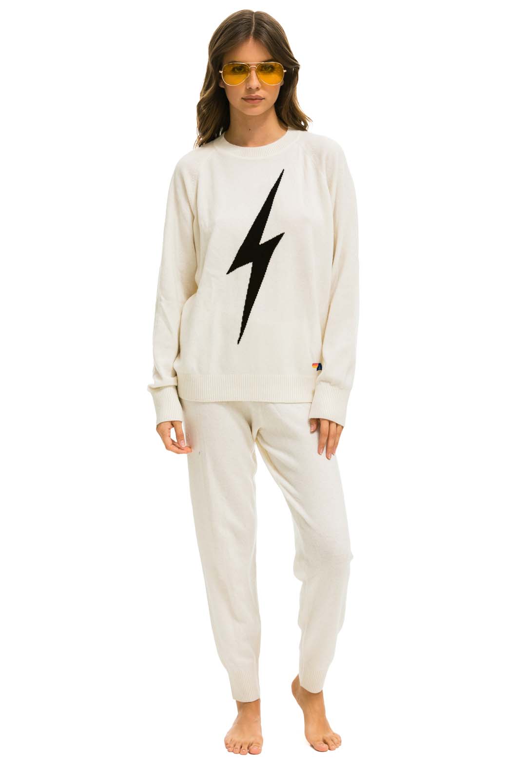 WOMEN'S BOLT CASHMERE LIGHT SWEATER PANT - VINTAGE WHITE // BLACK BOLT Womens Sweatpants Aviator Nation 