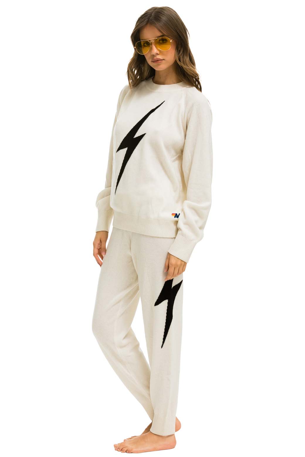 WOMEN'S BOLT CASHMERE LIGHT SWEATER PANT - VINTAGE WHITE // BLACK BOLT Womens Sweatpants Aviator Nation 