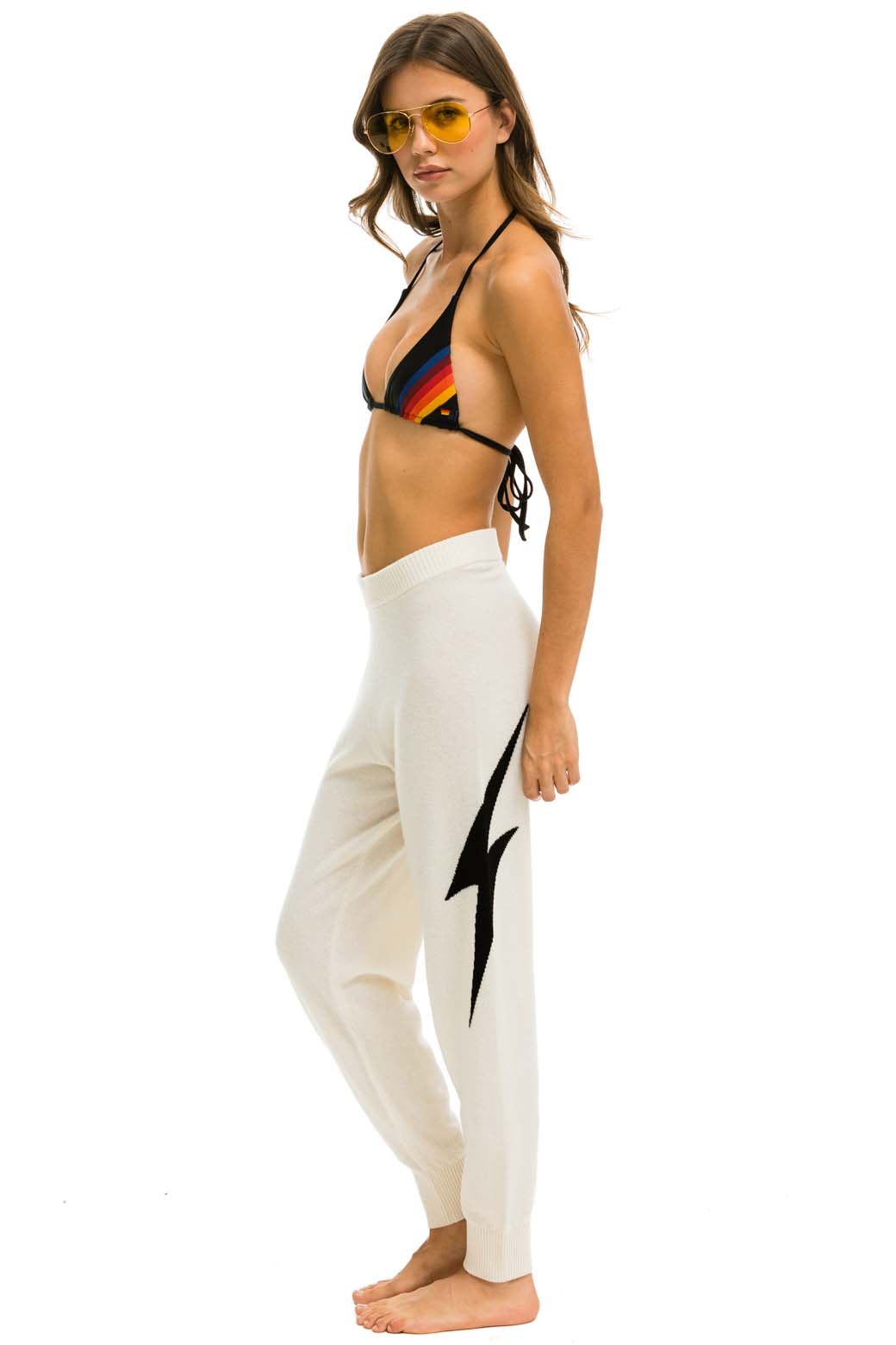WOMEN'S BOLT CASHMERE LIGHT SWEATER PANT - VINTAGE WHITE // BLACK BOLT Womens Sweatpants Aviator Nation 