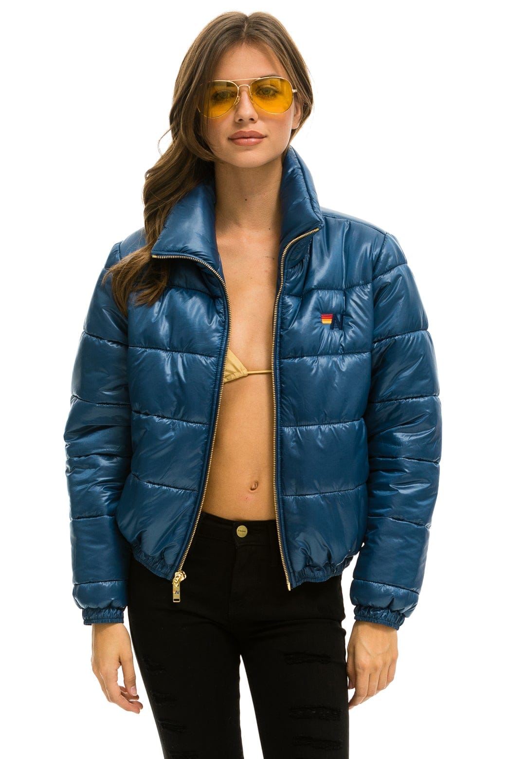 WOMEN'S BOLT LUXE APRES PUFFER JACKET - GLOSSY DARK BLUE Jacket Aviator Nation 