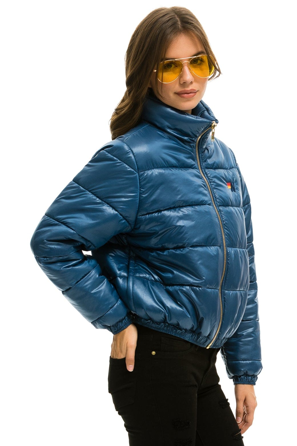 WOMEN'S BOLT LUXE APRES PUFFER JACKET - GLOSSY DARK BLUE Jacket Aviator Nation 