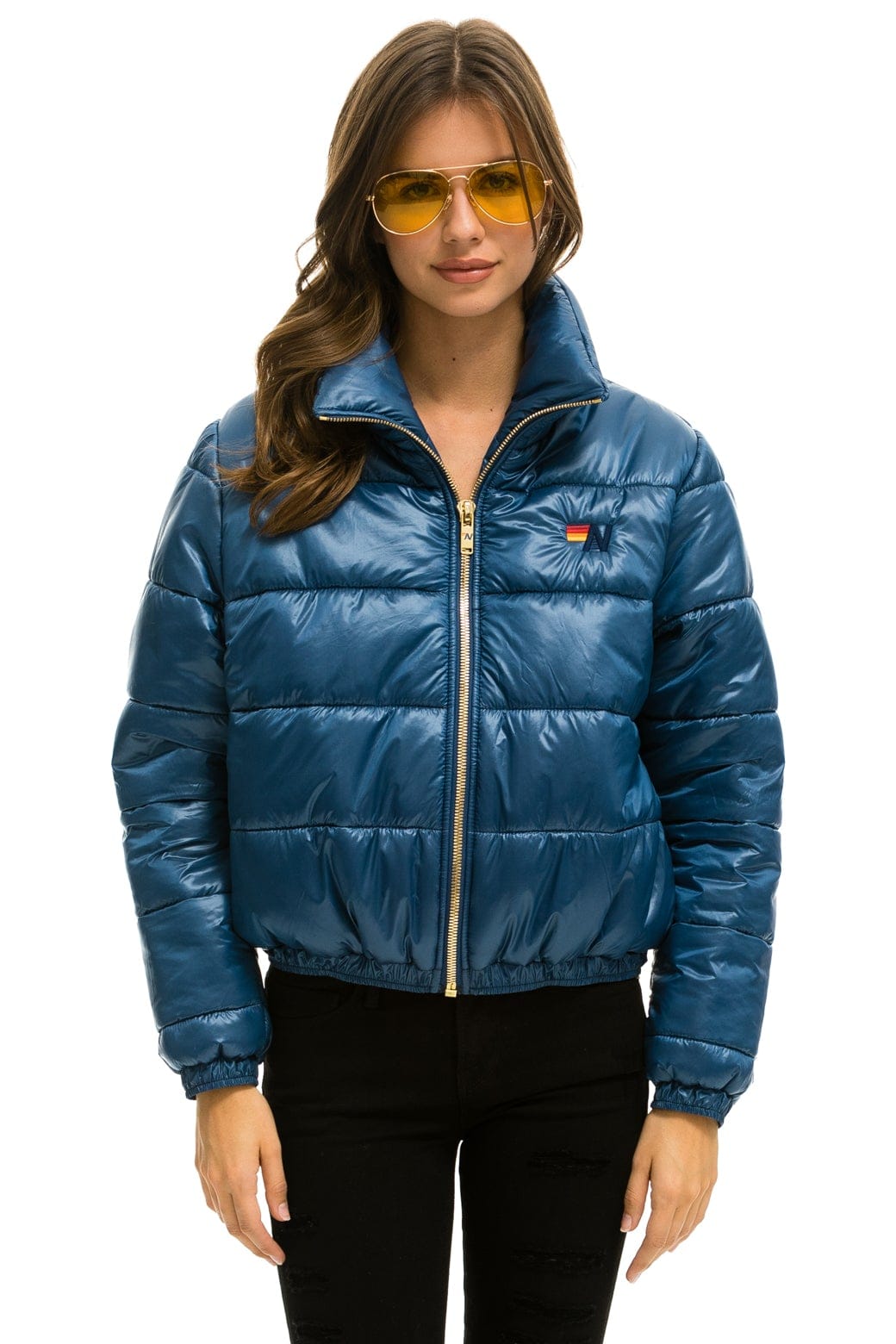 WOMEN'S BOLT LUXE APRES PUFFER JACKET - GLOSSY DARK BLUE Jacket Aviator Nation 