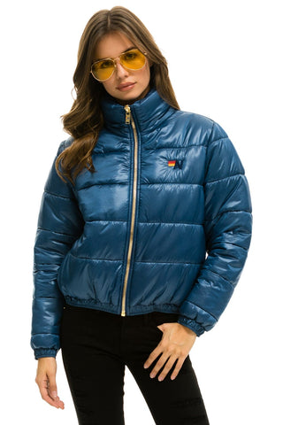 WOMEN'S BOLT LUXE APRES PUFFER JACKET - GLOSSY DARK BLUE Jacket Aviator Nation 