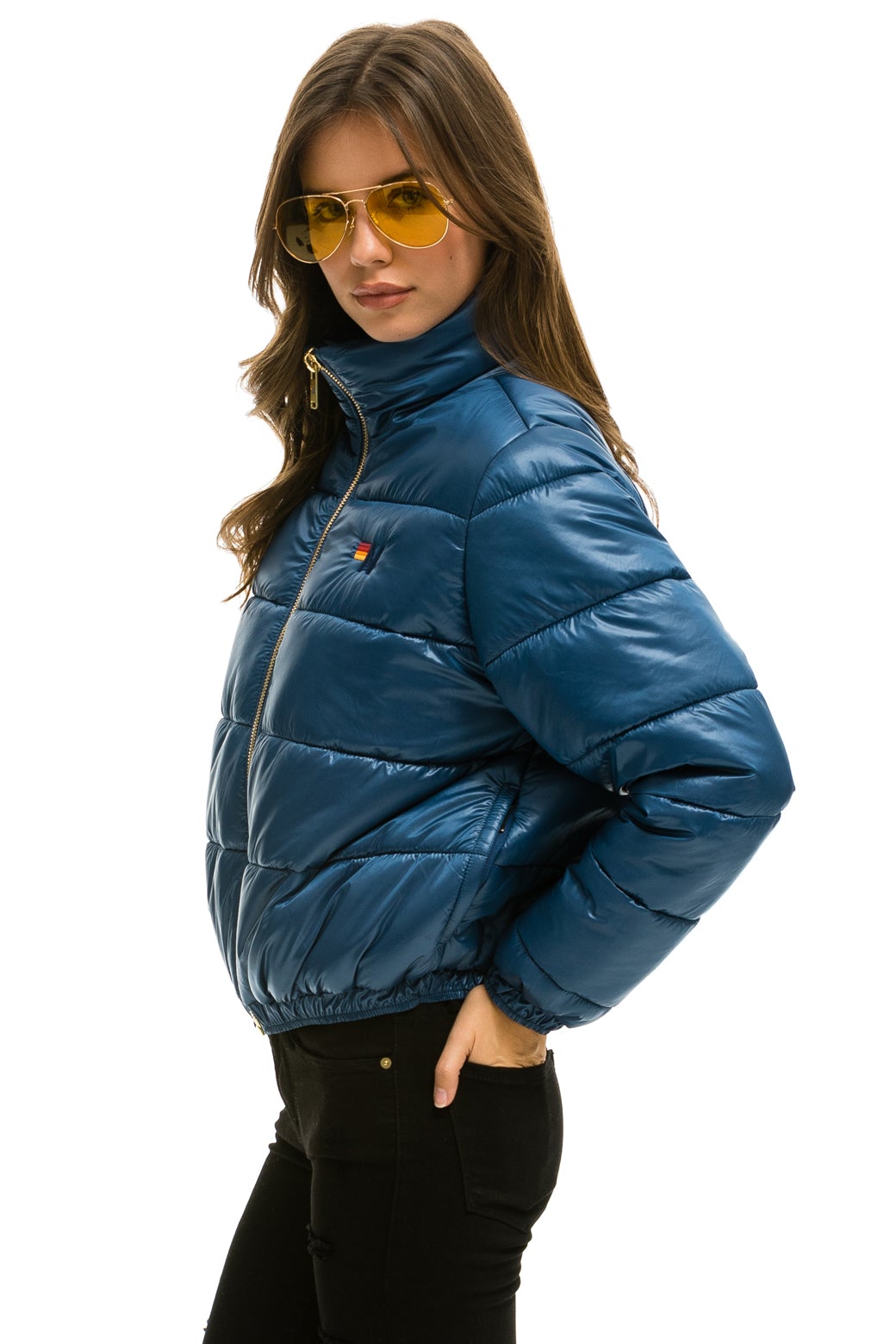 WOMEN'S BOLT LUXE APRES PUFFER JACKET - GLOSSY DARK BLUE Jacket Aviator Nation 