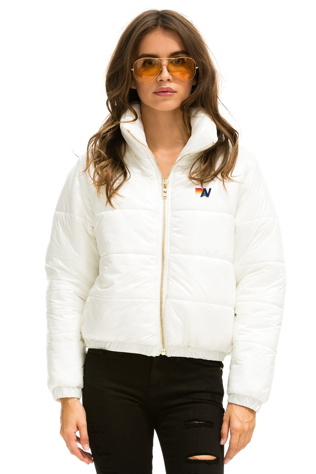 WOMEN&#39;S BOLT LUXE APRES PUFFER JACKET - GLOSSY WHITE Jacket Aviator Nation 