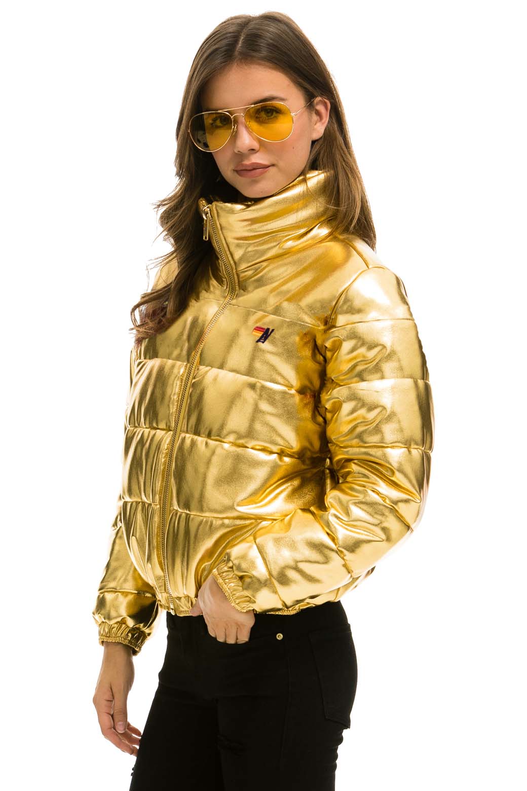 WOMEN'S BOLT LUXE APRES PUFFER JACKET - METALIC GOLD Jacket Aviator Nation 