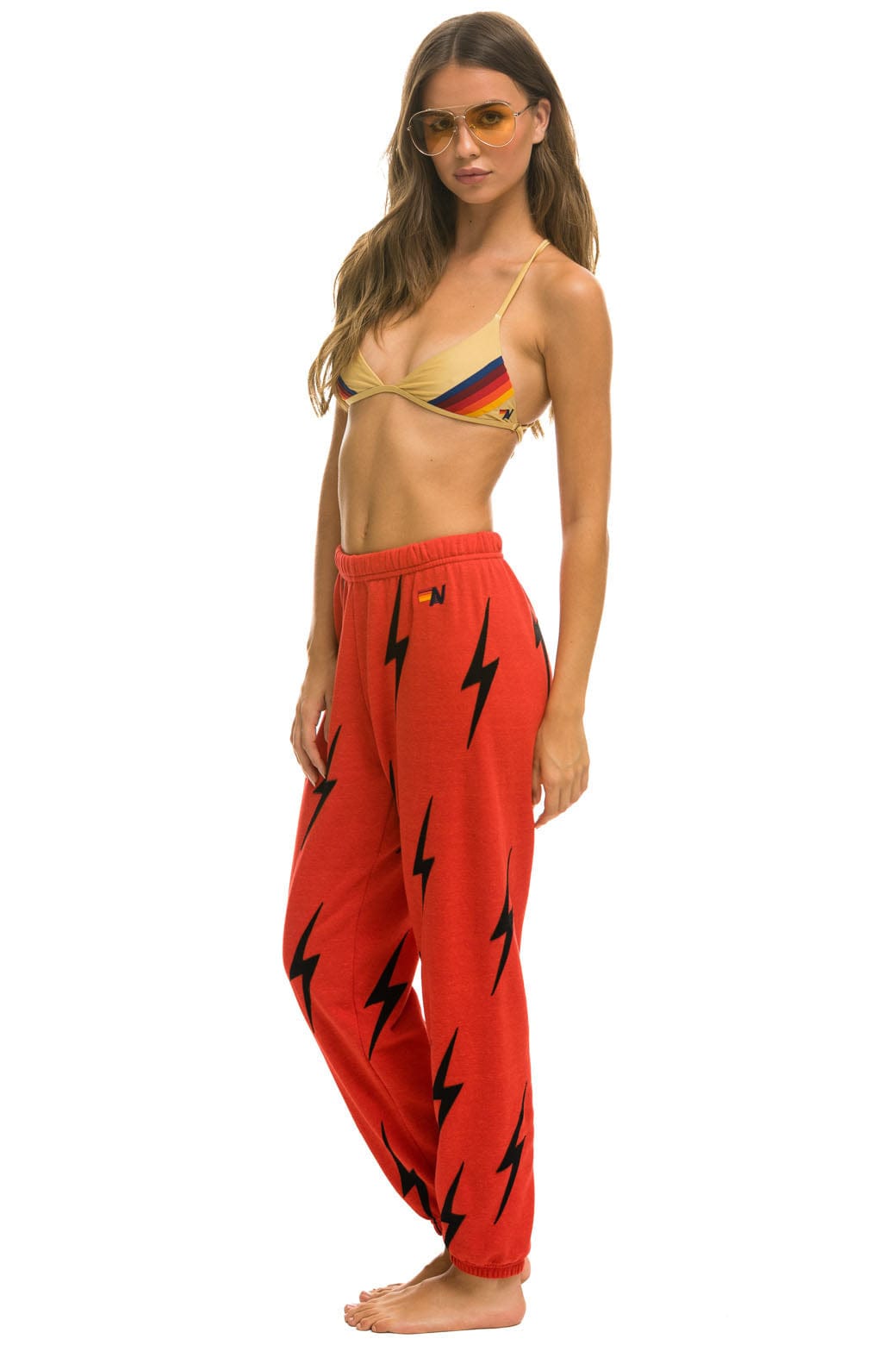 WOMEN'S BOLT STITCH REPEAT SWEATPANTS - RED // BLACK Womens Sweatpants Aviator Nation 