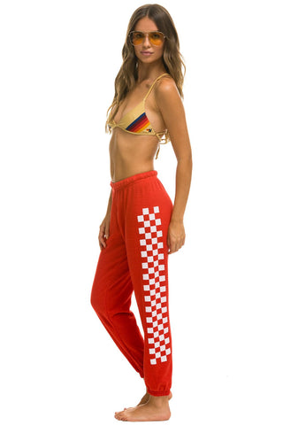 WOMEN'S CHECK LEG SWEATPANTS - RED // WHITE Womens Sweatpants Aviator Nation 