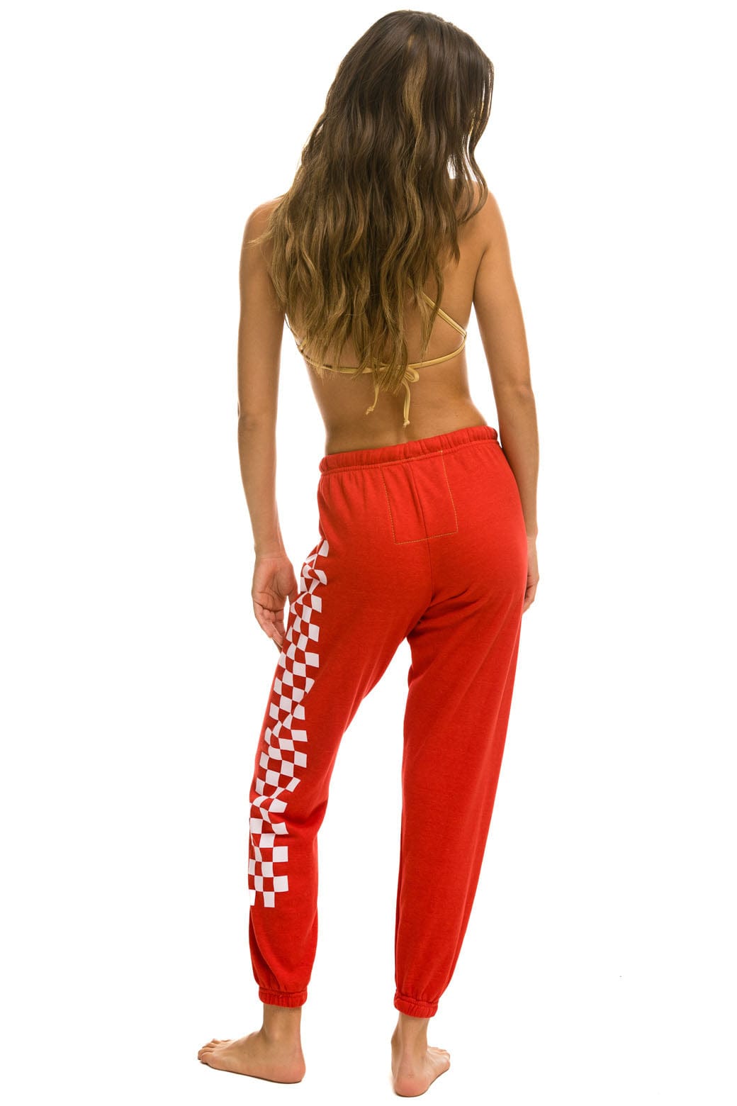 WOMEN'S CHECK LEG SWEATPANTS - RED // WHITE Womens Sweatpants Aviator Nation 