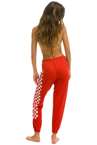WOMEN'S CHECK LEG SWEATPANTS - RED // WHITE Womens Sweatpants Aviator Nation 