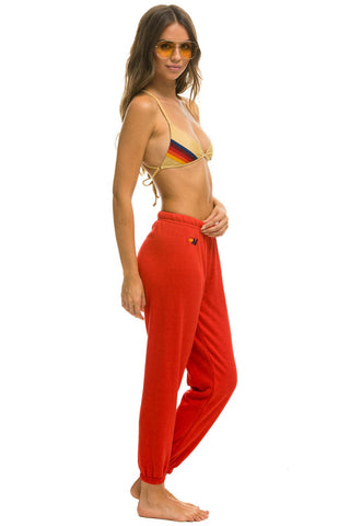 WOMEN'S CHECK LEG SWEATPANTS - RED // WHITE Womens Sweatpants Aviator Nation 