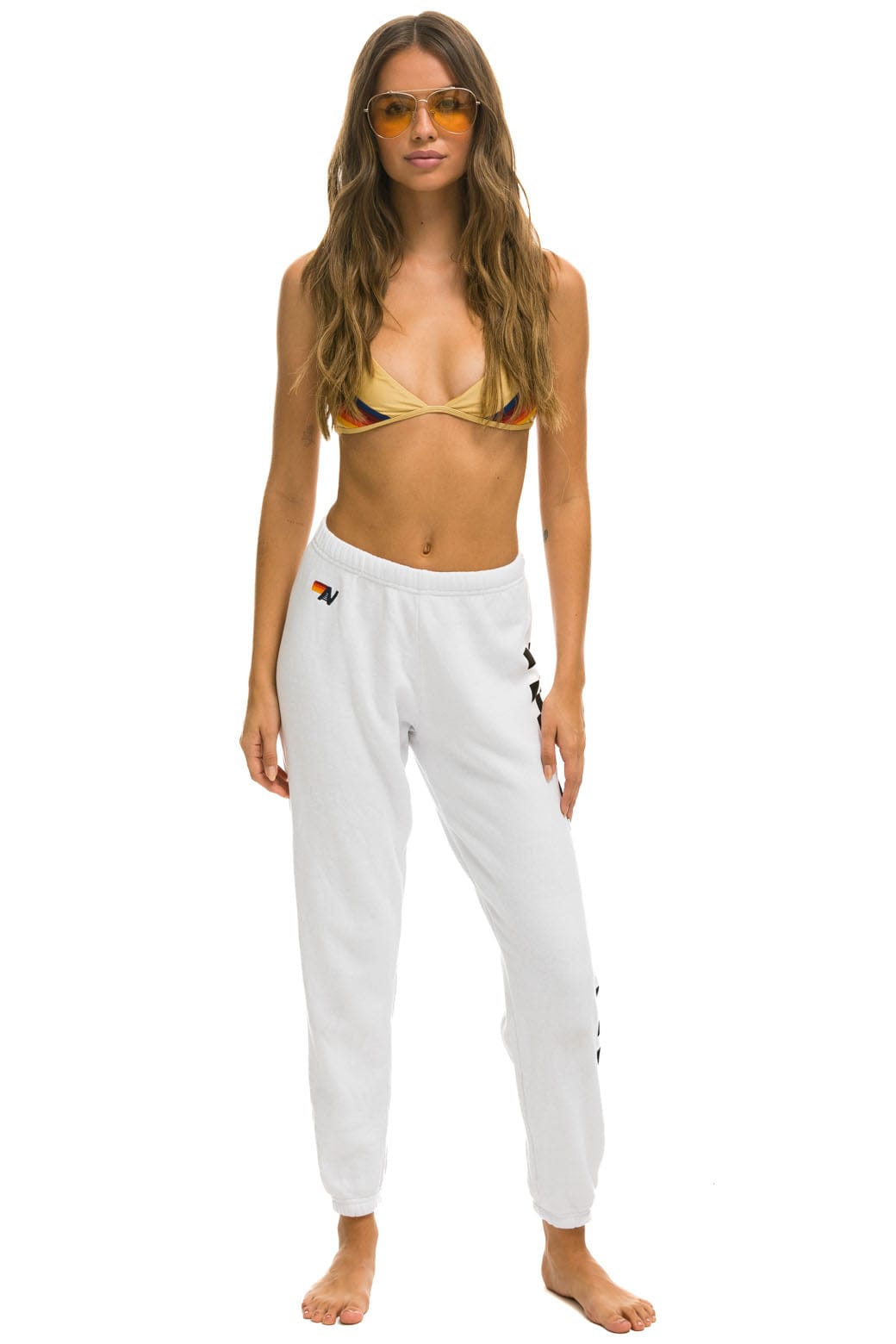 WOMEN'S CHECK LEG SWEATPANTS - WHITE Womens Sweatpants Aviator Nation 