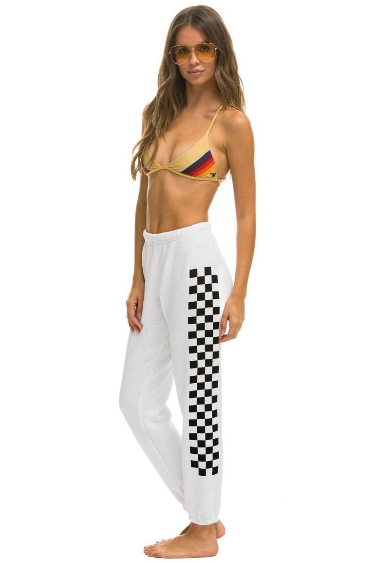 WOMEN'S CHECK LEG SWEATPANTS - WHITE Womens Sweatpants Aviator Nation 