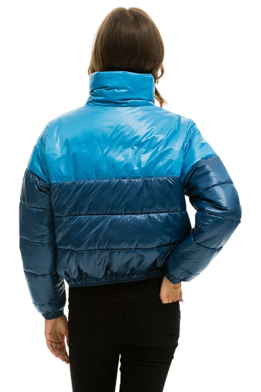 WOMEN'S COLOR BLOCK HALF AND HALF APRES PUFFER JACKET - OCEAN GLOSSY Jacket Aviator Nation 