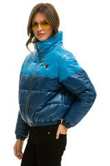 WOMEN'S COLOR BLOCK HALF AND HALF APRES PUFFER JACKET - OCEAN GLOSSY Jacket Aviator Nation 
