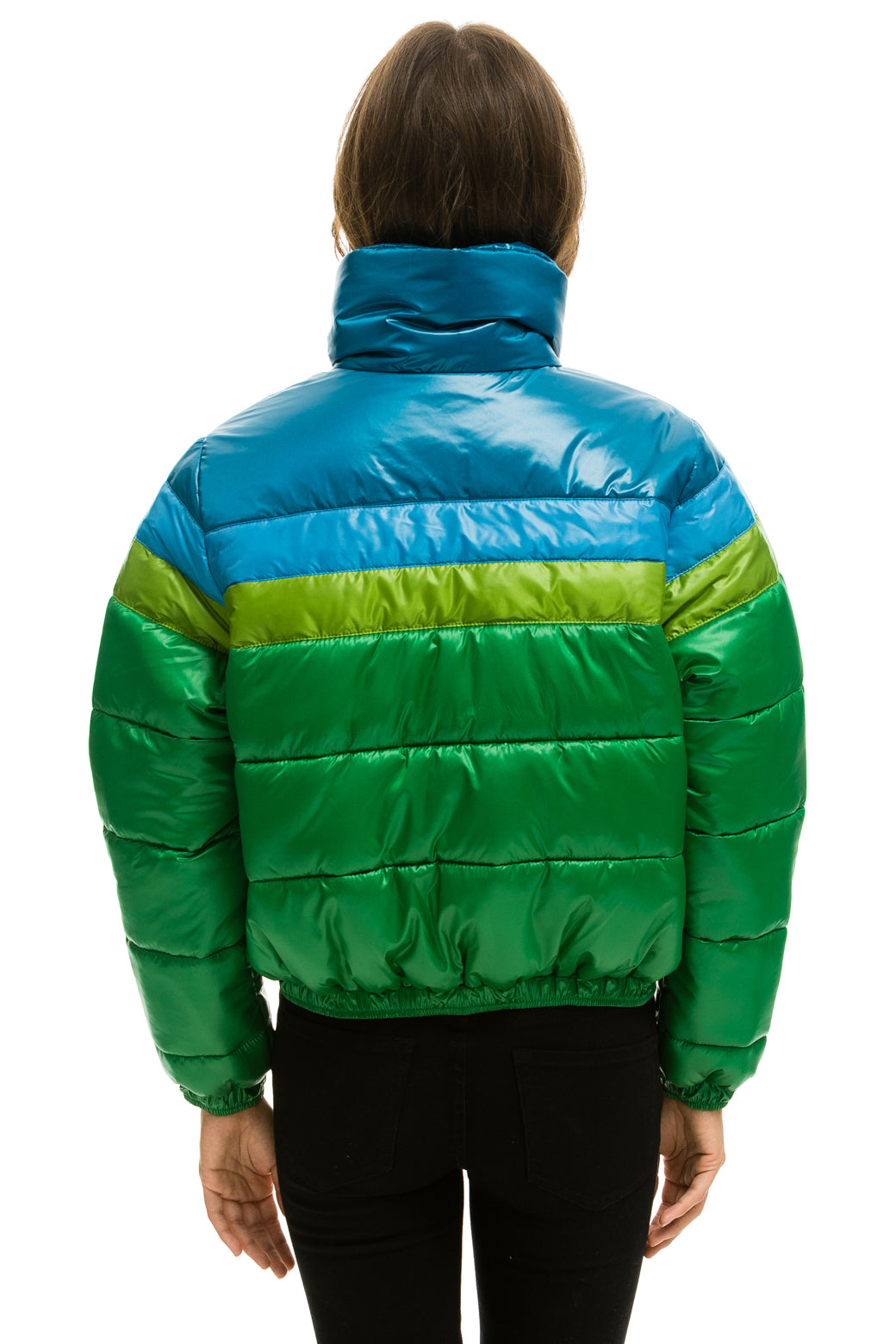 WOMEN&#39;S COLOR BLOCK LUXE APRES PUFFER JACKET - GLOSSY AMAZON Jacket Aviator Nation 