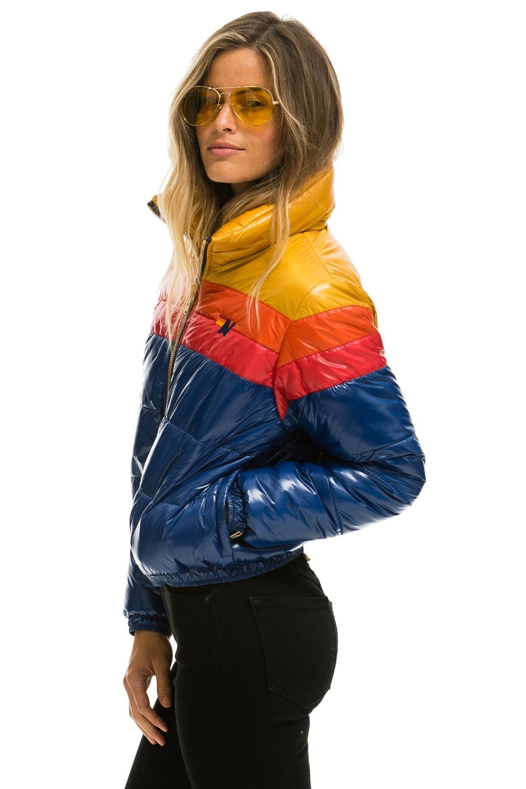 WOMEN'S COLOR BLOCK LUXE APRES PUFFER JACKET - GLOSSY BLUE Jacket Aviator Nation 