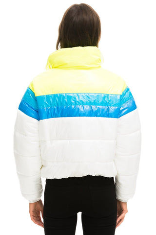 WOMEN'S COLOR BLOCK LUXE APRES PUFFER JACKET - GLOSSY WHITE Jacket Aviator Nation 