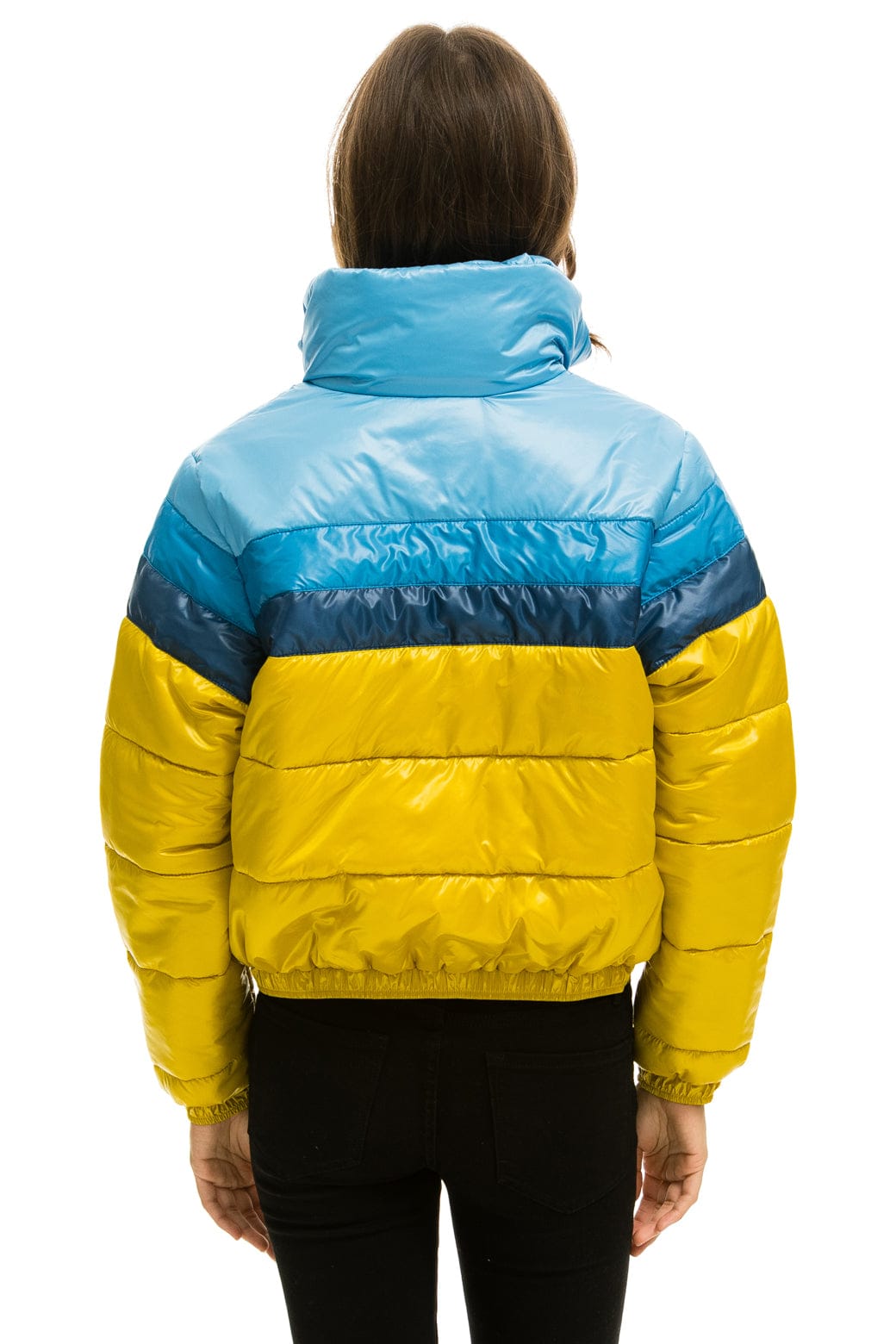 WOMEN'S COLOR BLOCK LUXE APRES PUFFER JACKET - HONEY GLOSSY Jacket Aviator Nation 