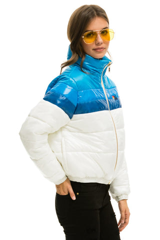 WOMEN'S COLOR BLOCK LUXE APRES PUFFER JACKET - WHITE DRESDEN GLOSSY Jacket Aviator Nation 