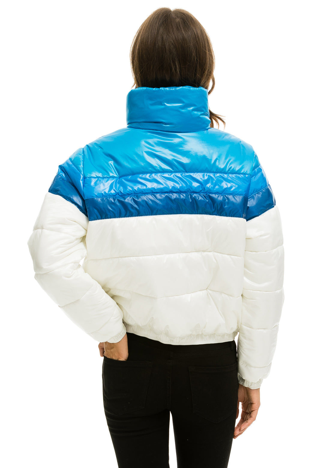 WOMEN&#39;S COLOR BLOCK LUXE APRES PUFFER JACKET - WHITE DRESDEN GLOSSY Jacket Aviator Nation 