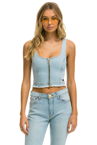 WOMEN'S DENIM TOP ZIP FRONT BUSTIER - SUPER LIGHT Women's Jeans Aviator Nation 