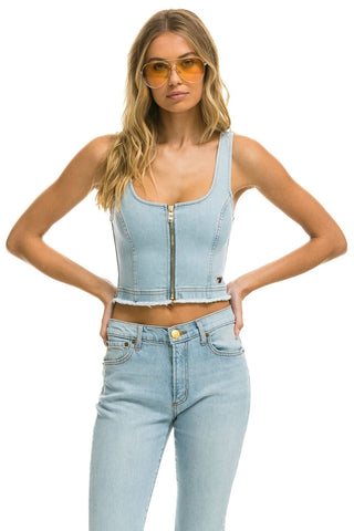 WOMEN'S DENIM TOP ZIP FRONT BUSTIER - SUPER LIGHT Women's Jeans Aviator Nation 