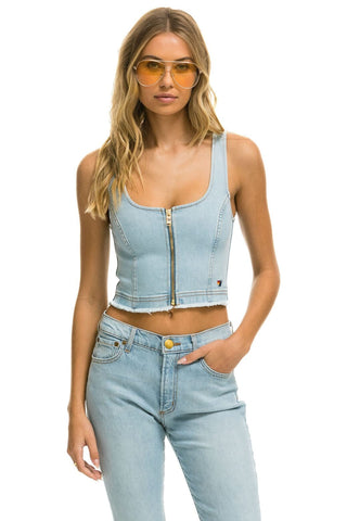 WOMEN'S DENIM TOP ZIP FRONT BUSTIER - SUPER LIGHT Women's Jeans Aviator Nation 