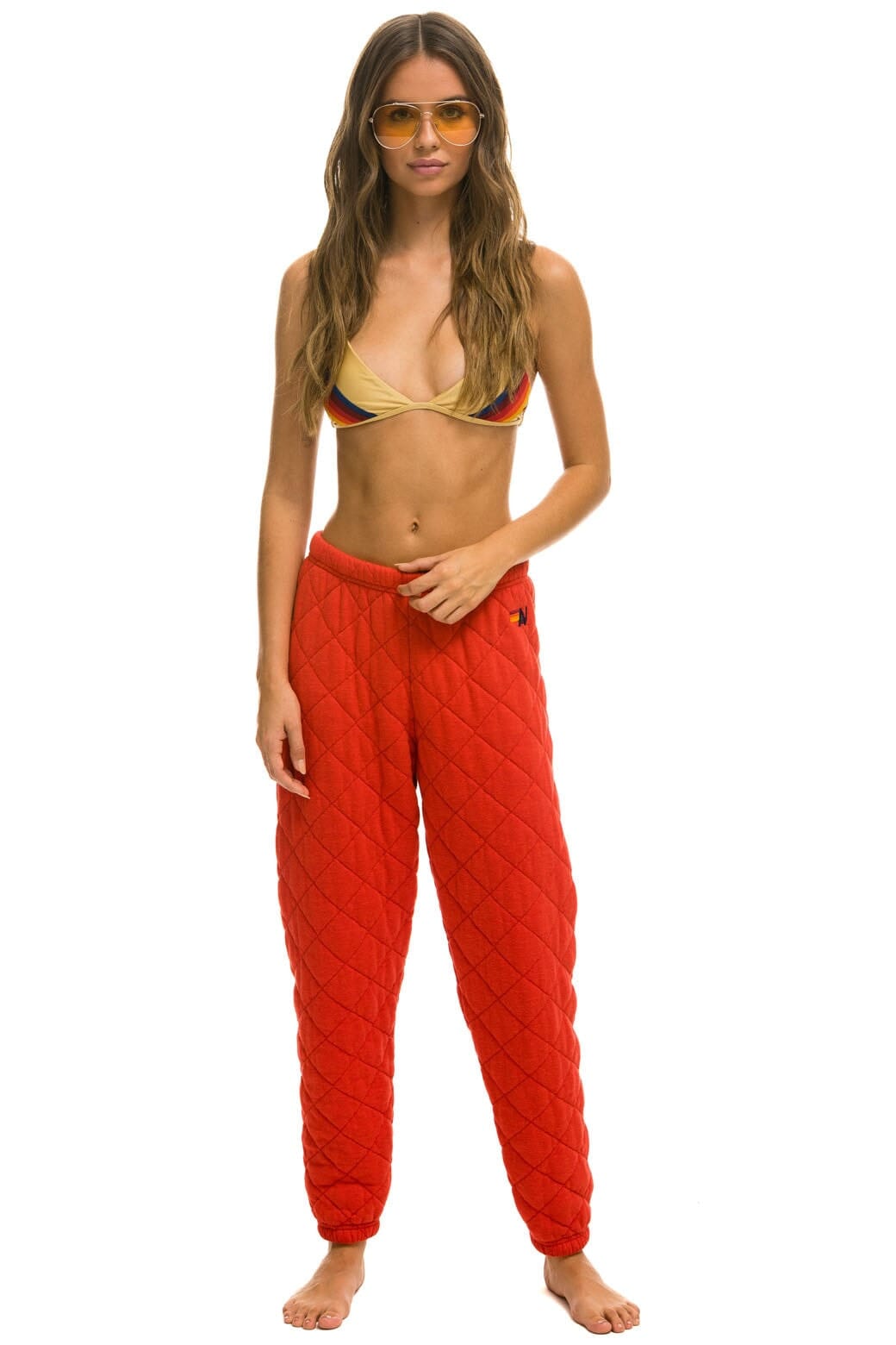 WOMEN'S QUILTED SWEATPANTS - RED Womens Sweatpants Aviator Nation 