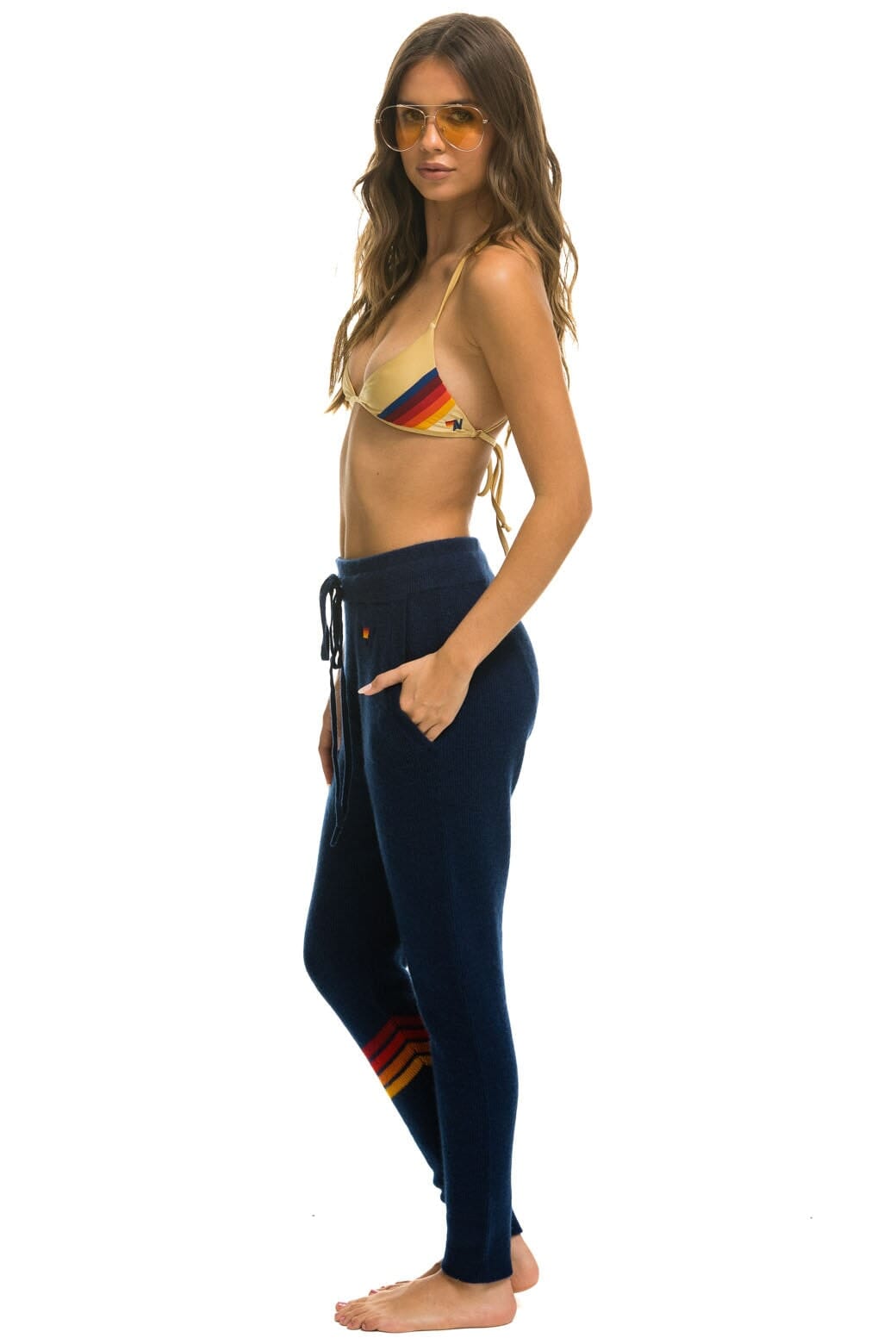 WOMEN'S RAINBOW 4 STRIPE CASHMERE RELAXED FIT PANT - MIDNIGHT Women's Sweatpants Aviator Nation 
