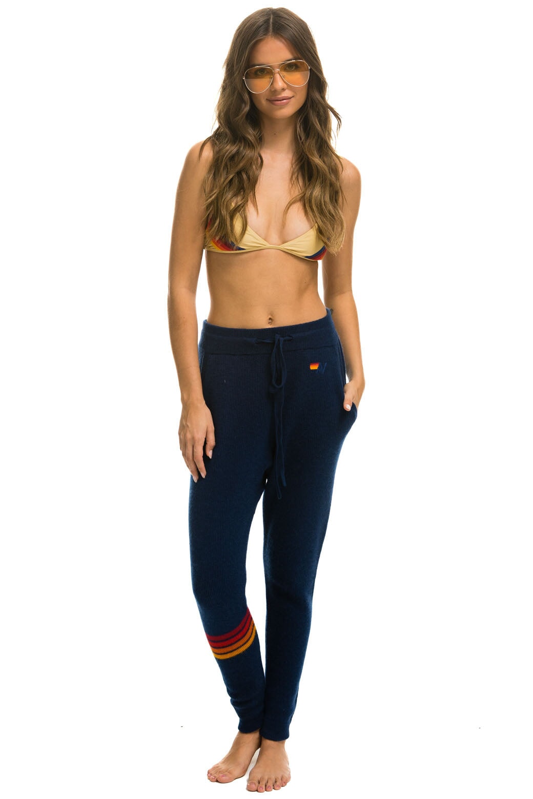 WOMEN&#39;S RAINBOW 4 STRIPE CASHMERE RELAXED FIT PANT - MIDNIGHT Women&#39;s Sweatpants Aviator Nation 