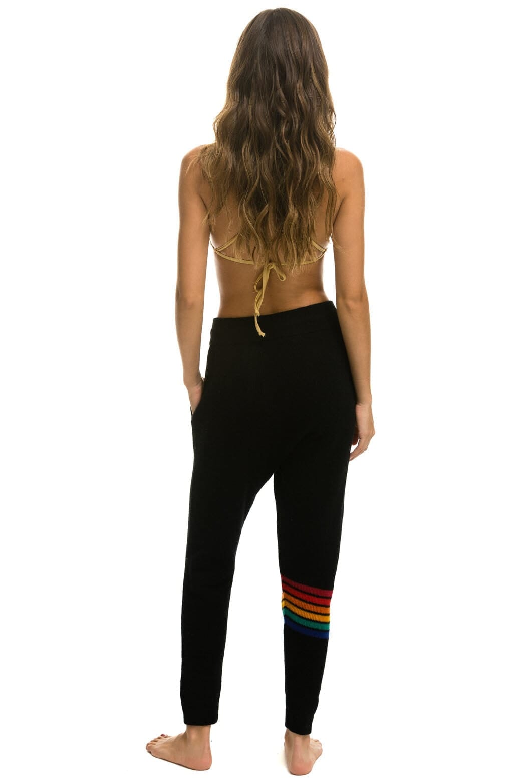 WOMEN'S RAINBOW 6 STRIPE CASHMERE RELAXED FIT PANT - BLACK Women's Sweatpants Aviator Nation 