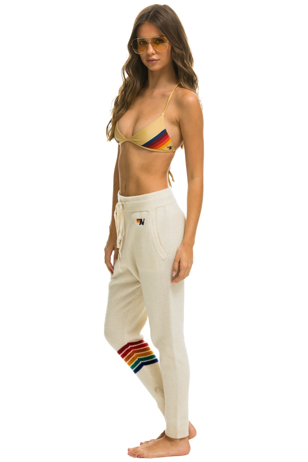 WOMEN&#39;S RAINBOW 6 STRIPE CASHMERE RELAXED FIT PANT - VINTAGE WHITE Women&#39;s Sweatpants Aviator Nation 